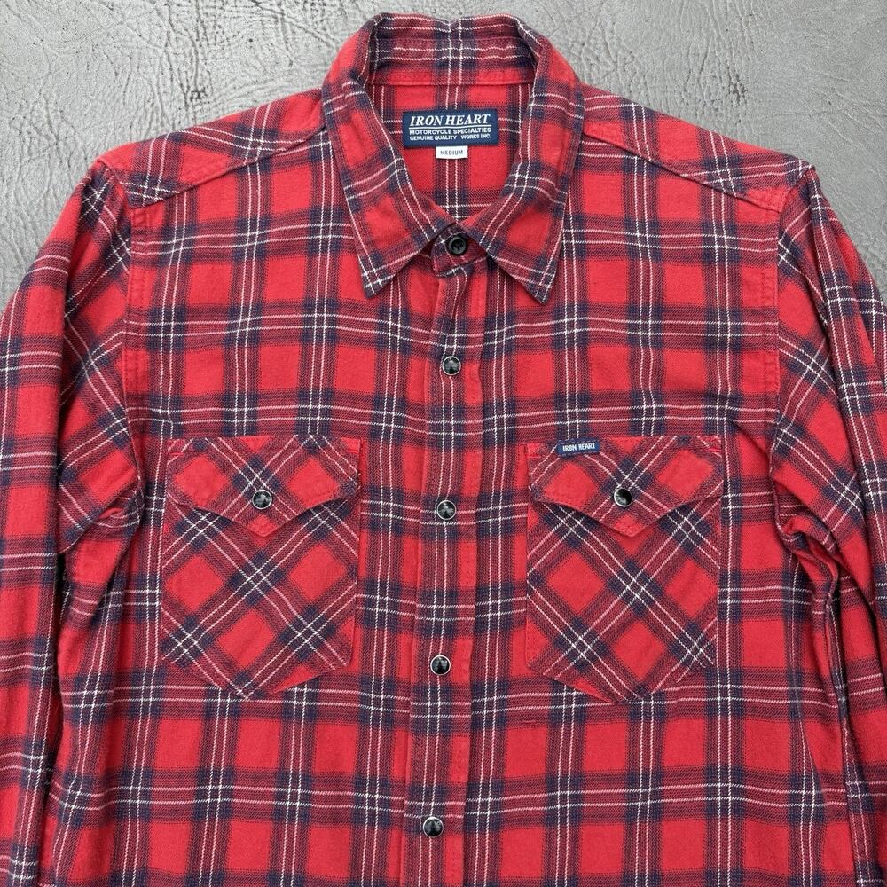 Iron Heart IHSH-179 6oz Red Check Flannel Single Yoke Western Shirt Medium Japan